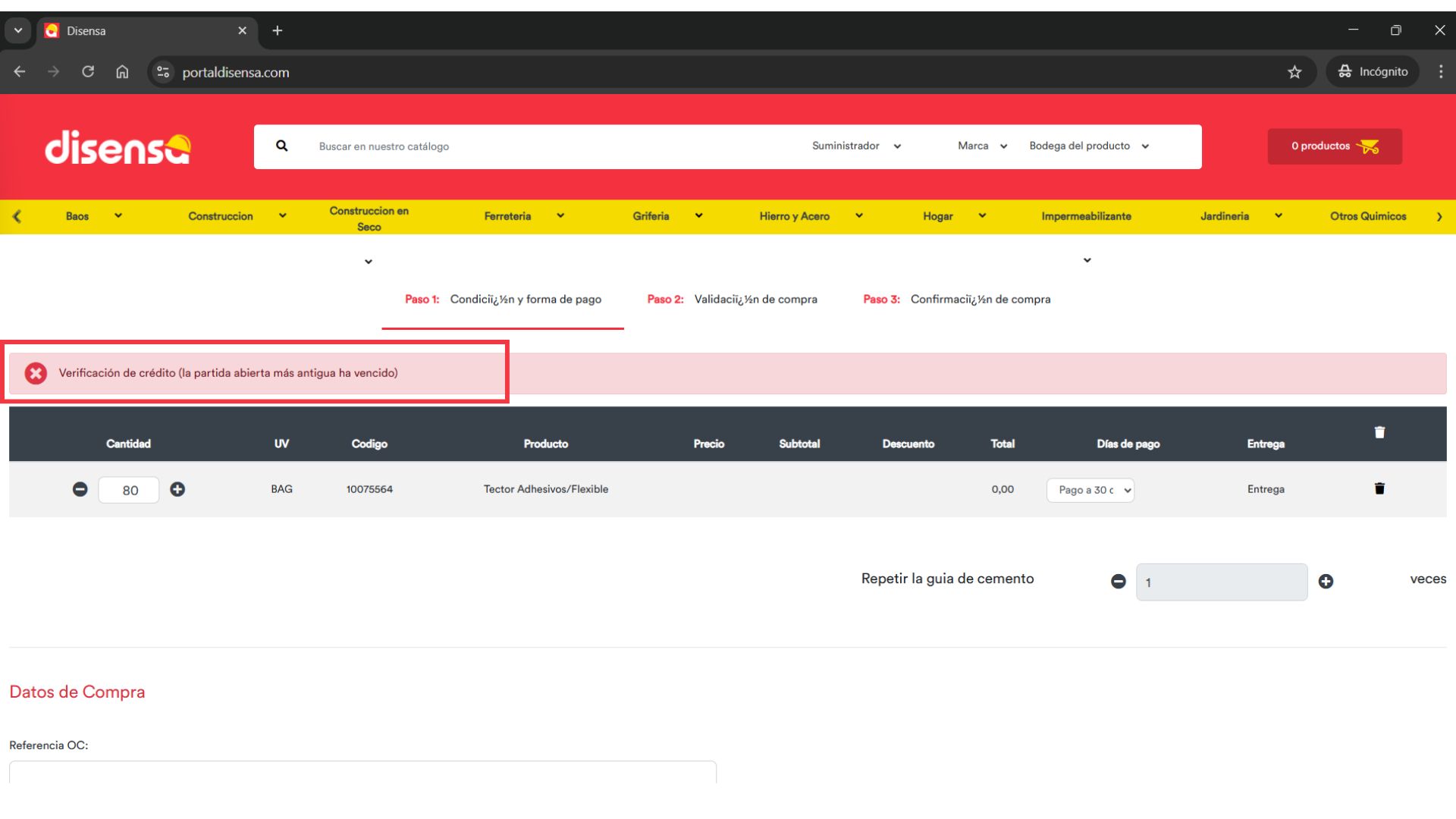 Paso 1: Sección Cemento